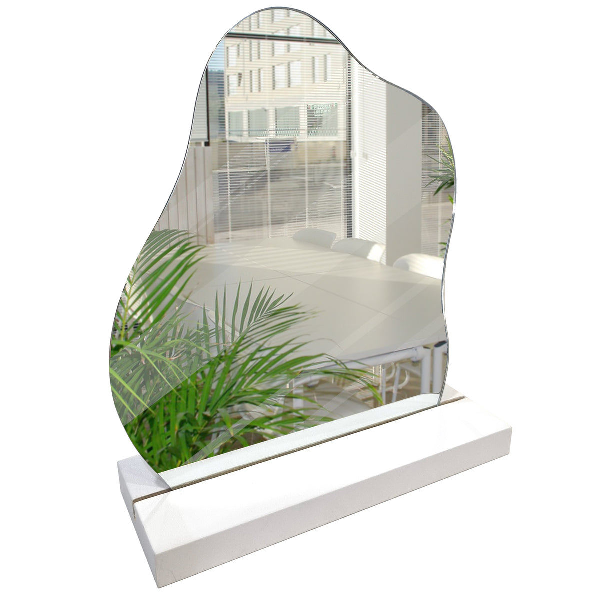 ESPEJO DE MESA ASIMETRICO 23X22X7 CM BLANCO