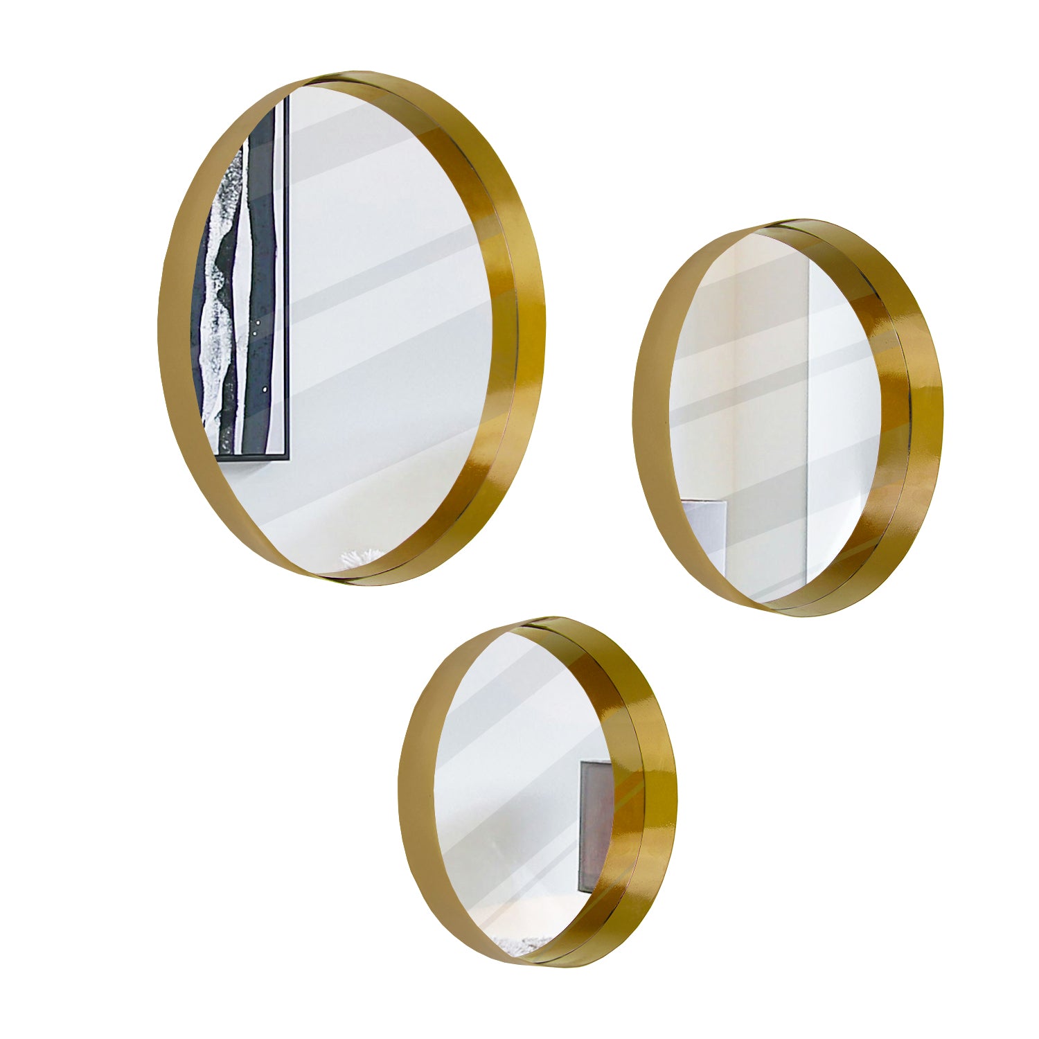 SET 3 ESPEJOS METAL DORADO 42.5CM, 29.5CM, 25.5CM